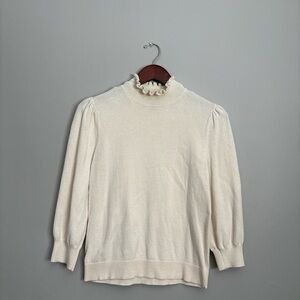 Ann Taylor Cream Ruffle Mock Turtleneck Sweater
